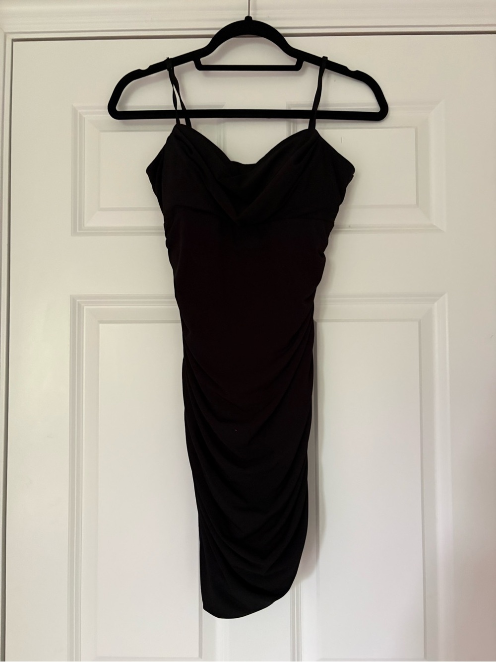 Emerald Sundae Black Draped Midi Slip Dress